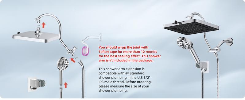 Hibbent Upgraded 5-spray 13'' Shower Head, High Pressure Rainfall Shower Head, Dual Showerhead Combo with 10-mode Handheld Spray, 12'' Adjustable Extension Arm, 71'' Hose, Showerhead Holder, shower head Hibbent Upgraded 5-spray 13'' Shower Head, High Pressure Rainfall Shower Head, Dual Showerhead Combo with 10-mode Handheld Spray, 12'' Adjustable Extension Arm, 71'' Hose, Showerhead Holder, shower head