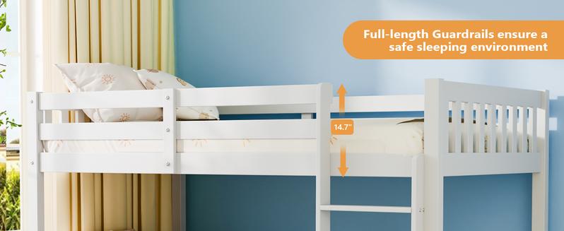 JOYMOR Twin Loft Bed Low Loft Bed Frame for Little Kids Small Room/Low Ceiling Bedrrom with Guardrail and Ladder, White
