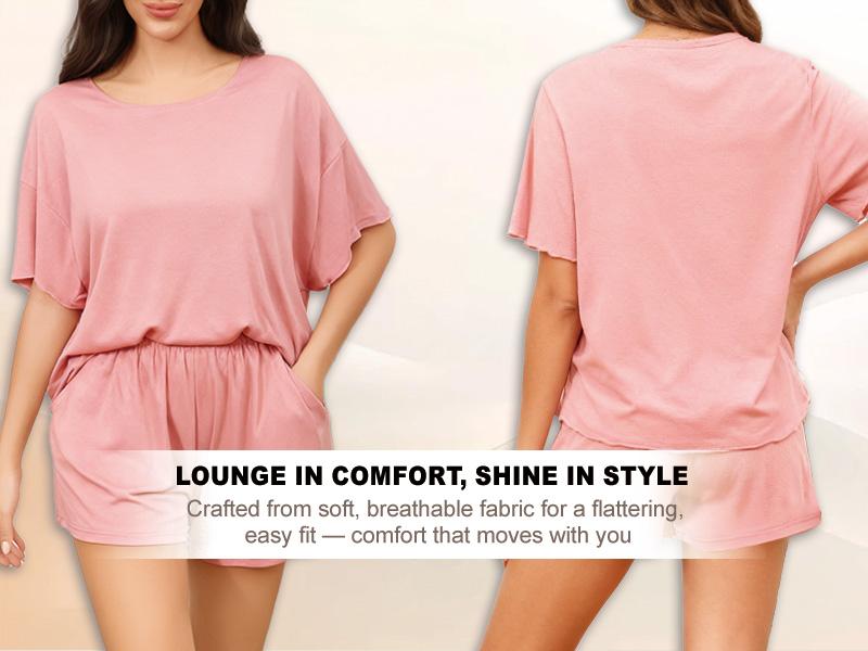 VRCOMFY Womens Pajamas Set Short Sleeve Sleepwear New Zealand Merino Wool 2 Piece Lounge Sets with Pockets for Comfort VRCOMFY Womens Pajamas Set Short Sleeve Sleepwear New Zealand Merino Wool 2 Piece Lounge Sets with Pockets for Comfort