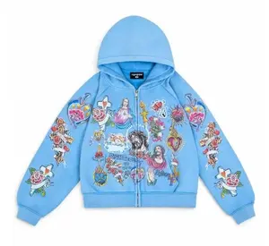 (100% Authentic) Righteous Risen King Cropped Zip Up Hoodie Blue