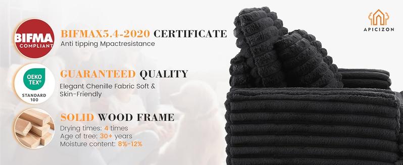 Apicizon Oversized Chaise Lounge Chair, Fluffy Cozy Sleep Couch with Striped Faux Fur Throw Pillow, Modern ‌Full Size Bed for Living Room/Bedroom