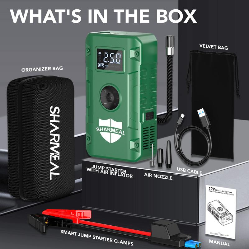 6000A Portable Car Jump Starter with Air Compressor 12VBattery Jump Starter Booster for 10 Gas and up to 9.0LDiesel Vehicles