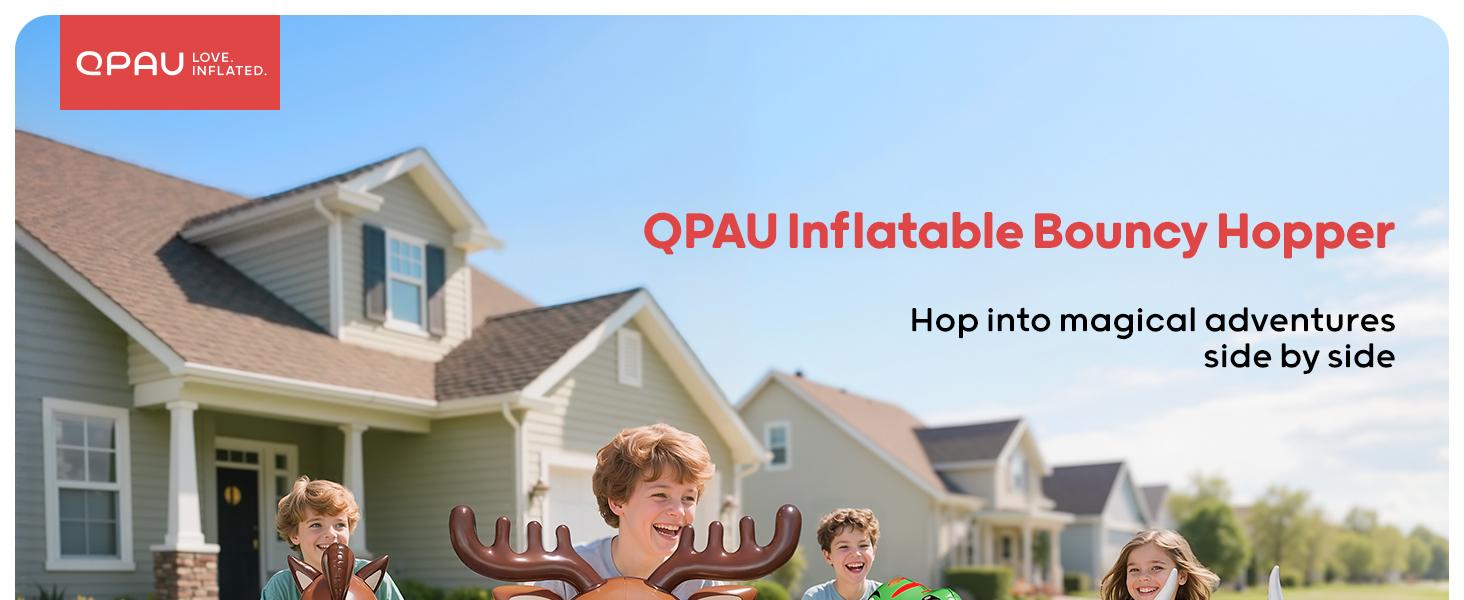 QPAU 1/2 PCS Bouncy Animal Hopper Toys (Dinosaur, Reindeer, Bull & Cute Dino) - Medium for 2+, Large for 5+, Inflatable Ride-On Jumping Bouncer, Indoor & Outdoor Energy Release Toy for Kids Boys Girls