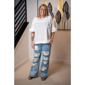 Oli & Hali Washed Distressed Lace Insert Denim Jeans