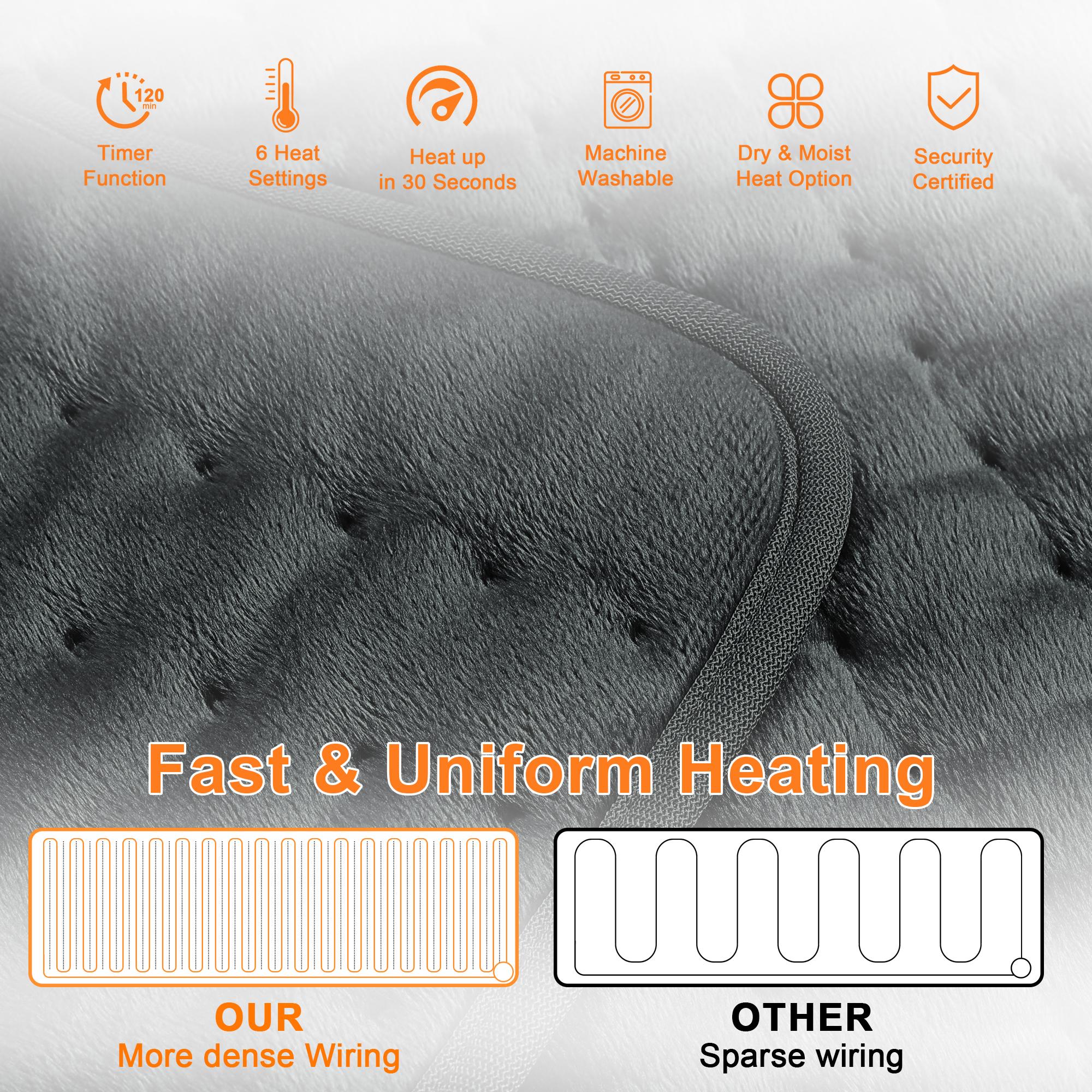 Dark Color Heating pad, size 40in×20in, 33in×17in, 24in×12in, 6 temperature levels and 4 time settings, portable, back, neck, shoulders and legs heating, machine washable, perfect holiday gift for men, women, parents, Christmas gift