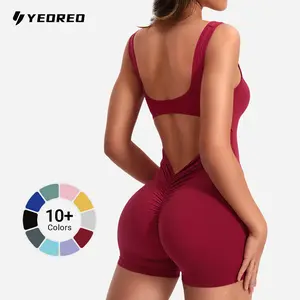 YEOREO Women’s Sleeveless Yoga Jumpsuit Open Back V-Neck Scrunch Butt Tummy Shaping Workout Romper Stretchable Activewear Stylish Activewear