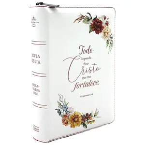 Nueva Biblia para mujeres Reina Valera 1960 Letra Grande, con Cierre, Indice, foro senti cuero, tamano compacto/personal en color blanco con diseno ... en Cristo que me fortaleze" (Spanish Edition)