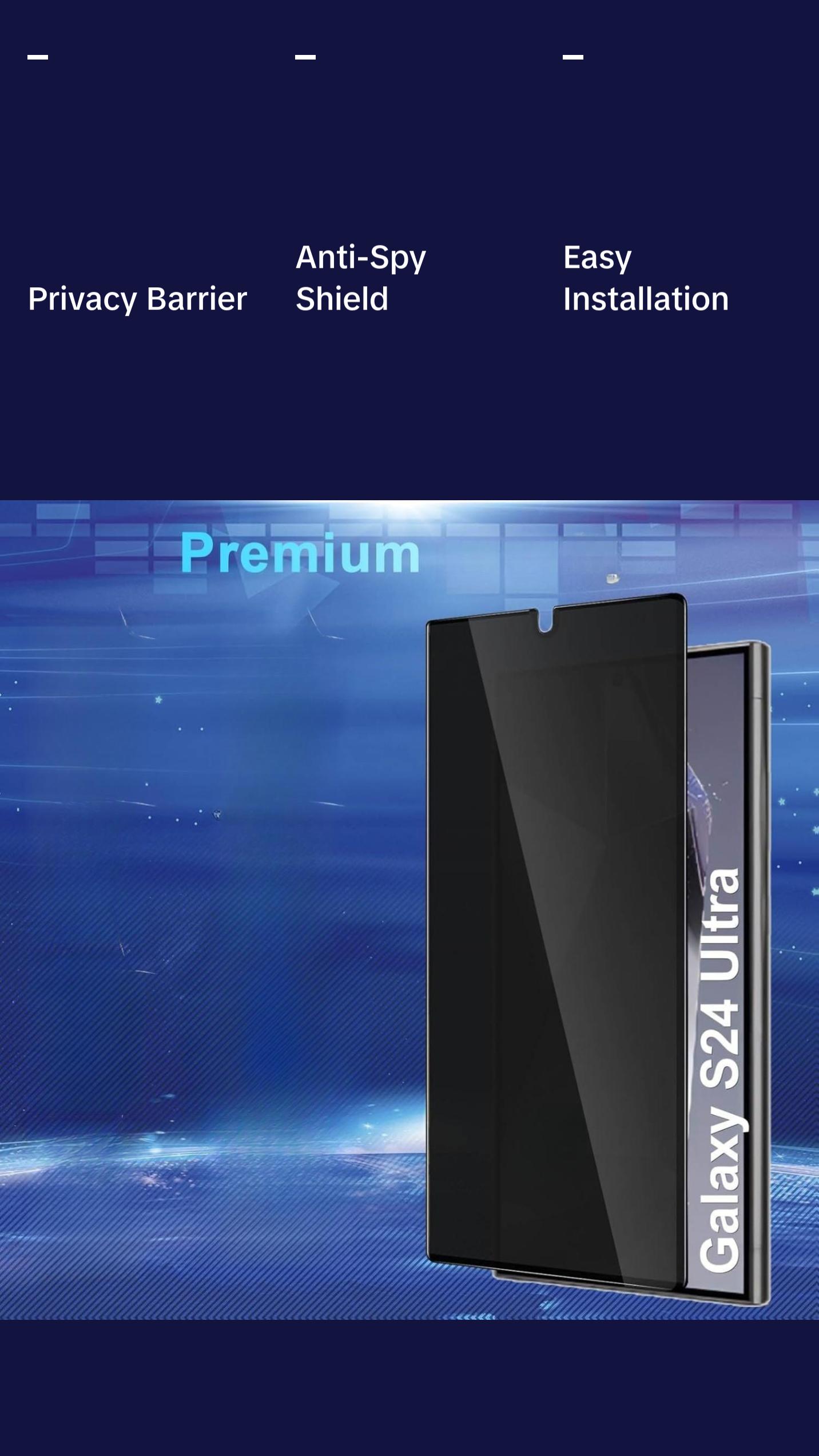 3+2 Pack Privacy Screen Protector Compatible with Galaxy S24 Ultra 5G - 3 Tempered Glass Film + 2 Camera Lens Protectors , High Clarity Bubble Free, Anti-Spy Protection Cloth Crystal