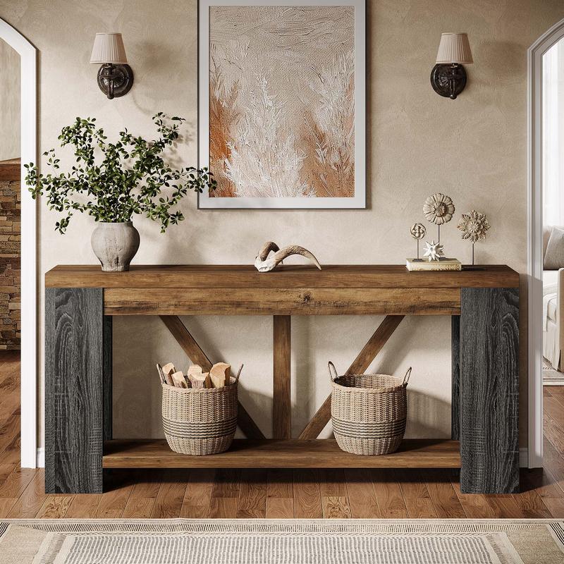 LITTLE TREE 70.9" Extra Long Entry Table, Farmhouse Wood Console Table with Storage, Modern Accent Sofa Table Behind Couch Foyer Tables for Entryway, Living Room, Entrance, Rustic Brwon LITTLE TREE 70.9" Extra Long Entry Table, Farmhouse Wood Console Table with Storage, Modern Accent Sofa Table Behind Couch Foyer Tables for Entryway, Living Room, Entrance, Rustic Brwon