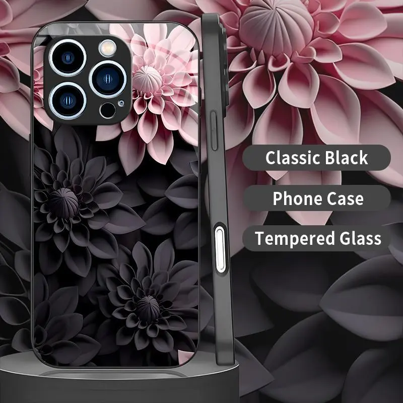 Dark Floral Aesthetic Smartphone Casing - iPhone 14 Pro Max Cellphone Accessory, Elegant Shockproof Protector - 975