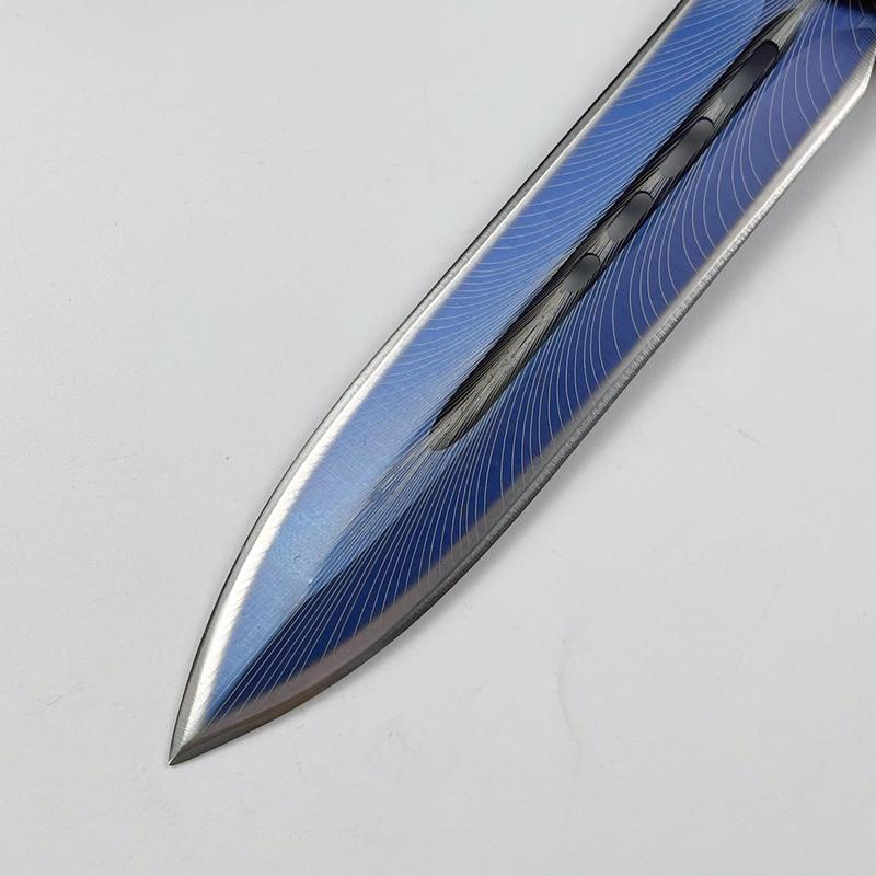 8.2-Inch Portable Utility Knife - High Performance D2 Steel & G10 Handle, Blue Feather Texture Design, Lightweight Tool for Camping & Home Projects, Perfect Holiday Gift