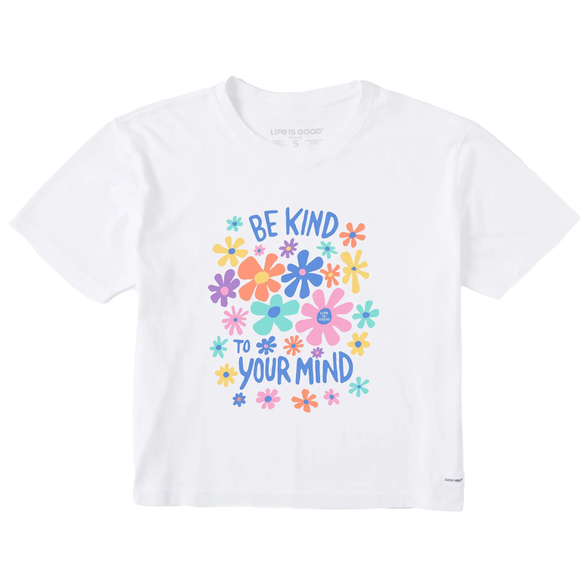 Women's Be Kind To Your Mind Flowers Short Sleeve Crusher Boxy Tee