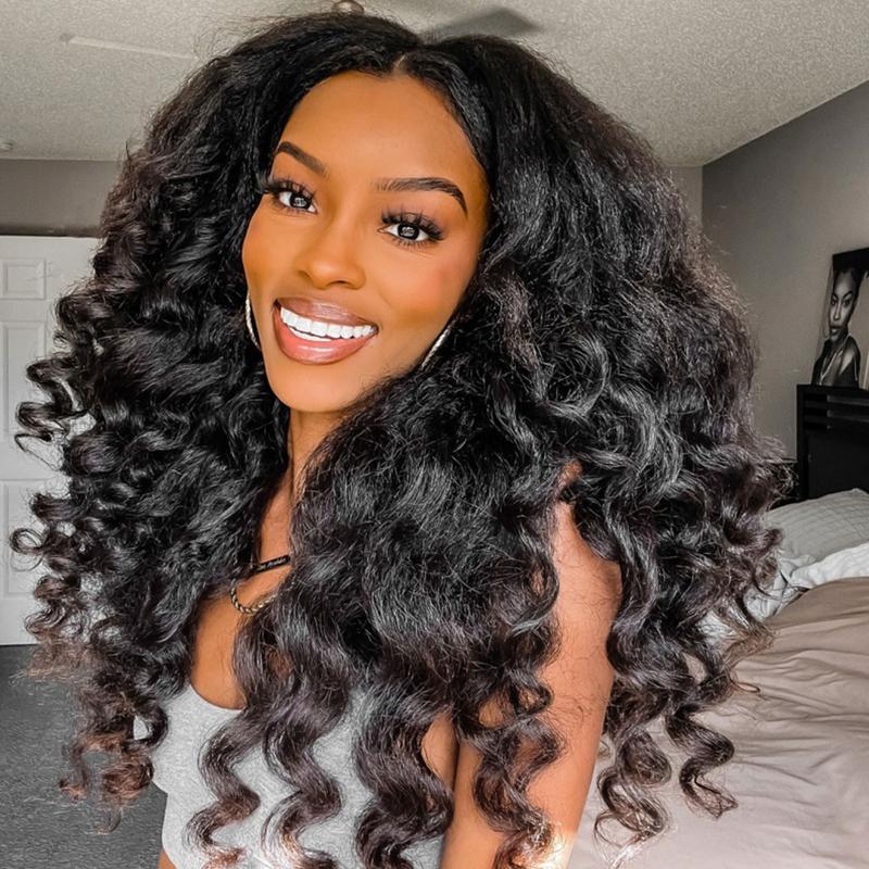 [200% Density] Menglle 13x4 Yaki Loose Wave/Yaki Straight/Yaki Burmese Curly/Loose Deep Wave Lace Front Wigs Human Hair Pre Cut Lace Glueless Yaki Bounce Wand Curly Wig Natural Hairline Beginner Friendly#greenish#TikTokShopSpringGlowUp