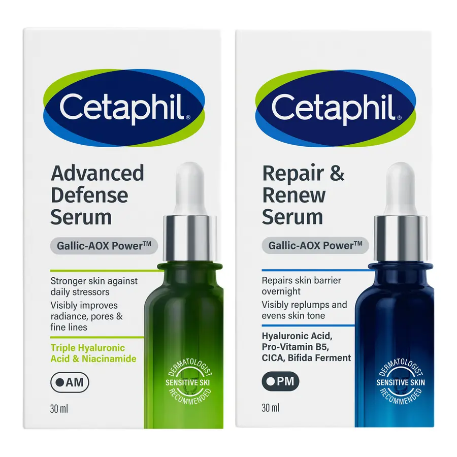 Cetaphil Serum Duo Bundle - Daily Defense Serum and Repair & Renew Serum