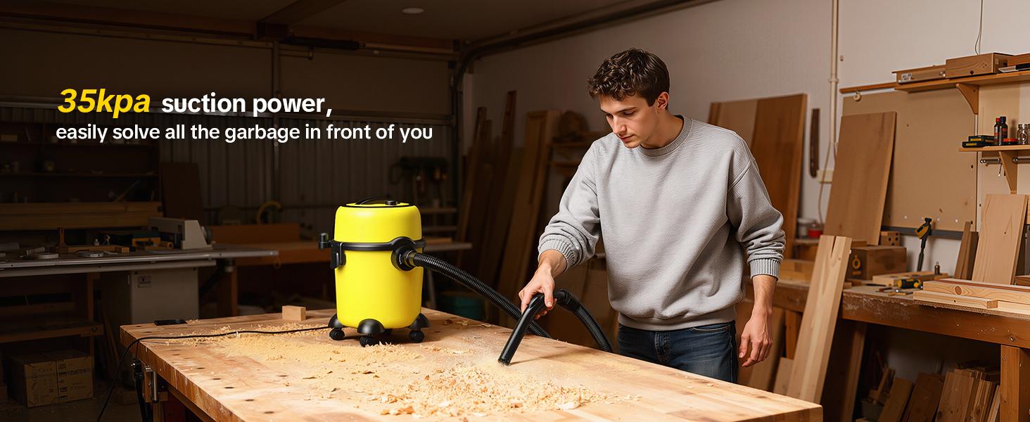 1200W Wet/Dry Portable Vacuum Cleaner 160AW Powerful Suction 16-10kPa Pressure Range 5L Large Capacity for Garages Yards & Renovated Homes Deep Cleaning Machine
