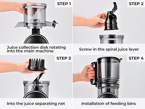 SUSTEAS Cold Press Juicer 5.3-Inch Large Feed Inlet Easy to Clean High Juice Yield for Whole Vegetables & Fruits Household Appliance