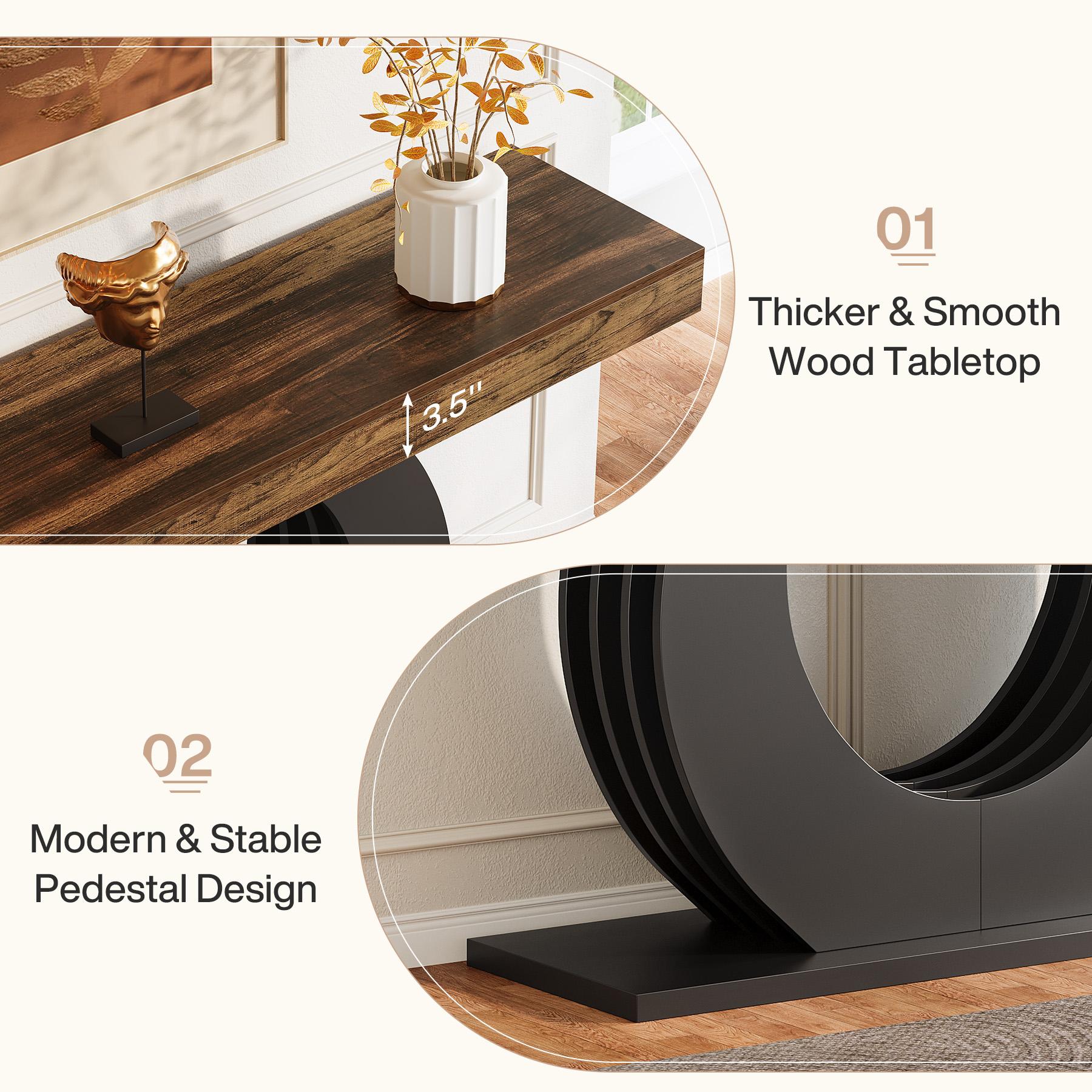 LITTLE TREE Wood Console Sofa Table, 63-Inch Rustic Industrial Farmhouse Entryway Table, Narrow Long Couch Console Behind Sofa with Black Circle Base for Living Room Hallway