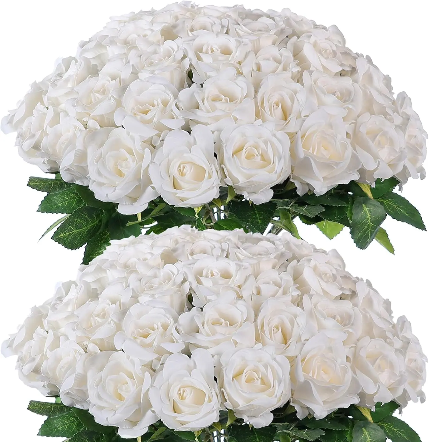 50 /100/200Pcs White Roses Artificial Flowers, Real Touch Velvet Roses Bouquet Fake Flowers Bulk, Artificial Roses with Long Stems for Birthday Gift Women Mom DIY Bridal Wedding Centerpiece Decorations