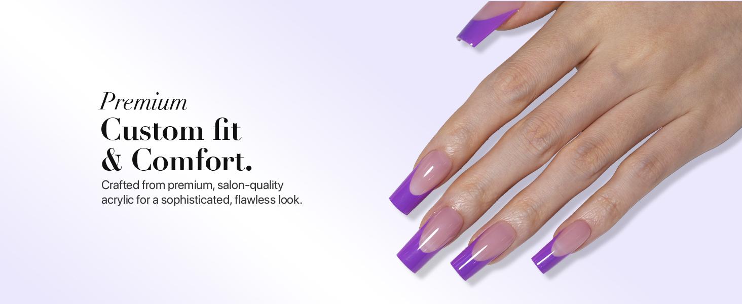 SXC Cosmetics X-Pro Tips French Tip Press on Nails – French Purple Edition Starter Kit