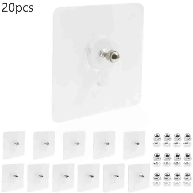 Clear Wall Hook, 20pcs/set Self Adhesive Hook, Reusable Wall Mounted Hook, Home Organizer for Kitchen, Bathroom, Office