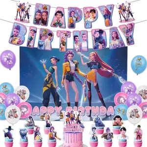 Kpop Birthday Party Decoration Set – K-Pop Anime Girls -Inspired Backdrop Banner, Balloons & Cake Toppers | Cool K-Pop Theme Party Supplies for Fans, Kids & Teens, Perfect Gift for K-pop Hunter Lovers