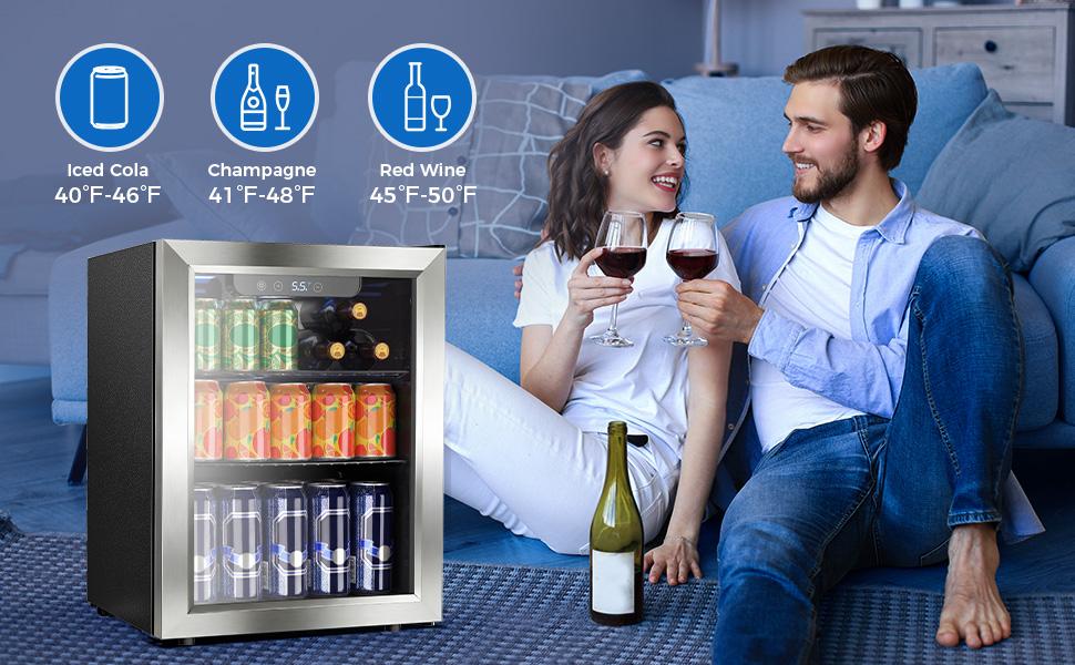 Mini Fridge 68 Can Beverage Refrigerator Cooler, 1.7 Cu.Ft Drink Fridge forSoda Wine Beer, Digital Temperature Control Cooler for Home, Dorm, Bar