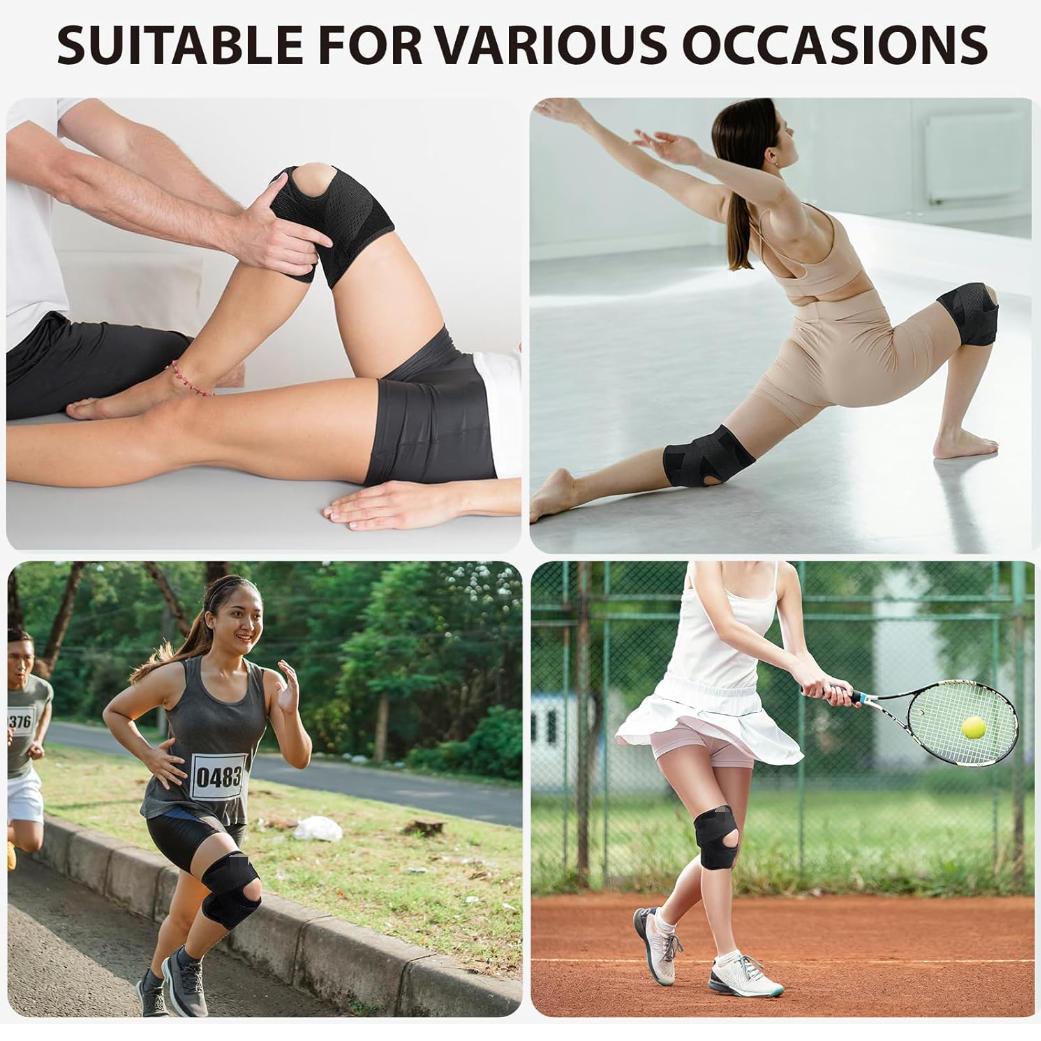 2pc Adjustable Knee Brace with Side Stabilizers - Medium Stretch Fabric, Pull-On Closure, Breathable Mesh & Ergonomic Design for Meniscal Tear Support, Uncharged Professional Knee Stability Brace for Sports & Daily Use, Knee Brace for Sports