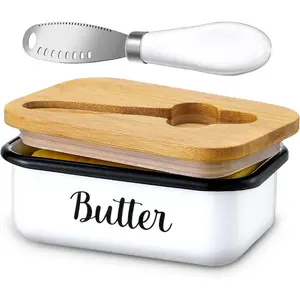 Stainless Steel Butter Dish with Lid and Butter Curler Knife, Unbreakable Butter Keeper Container with Double Silicone Seal, Kitchen Counter Butter Storage Box for Kitchen & Farmhouse Decor