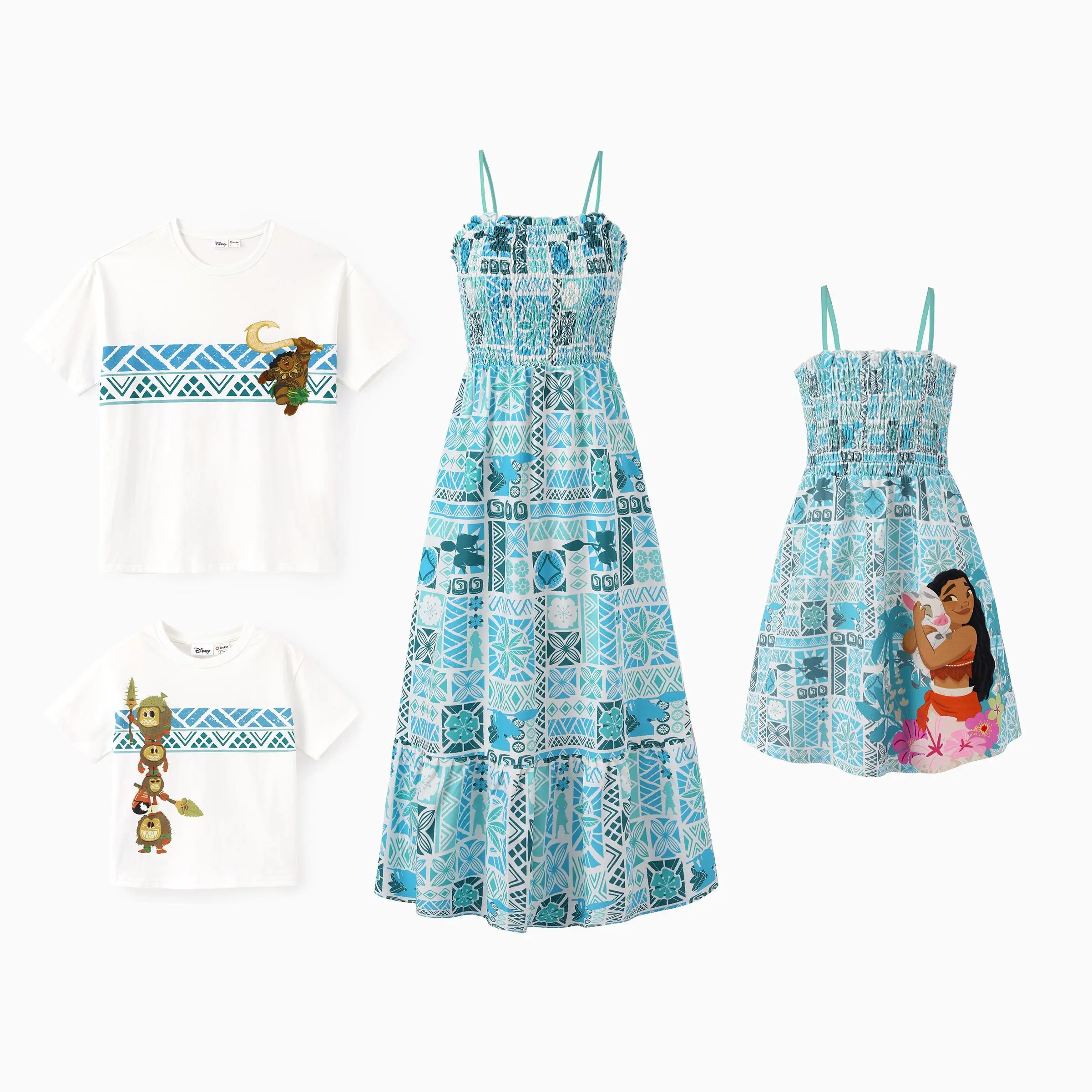 【 New Moana Clothing 】PatPat Disney Moana Matching Family Outfits - Official Princess Print T-Shirt & Dress Set for Men Women Kids Baby, Breathable Lightweight Casual Tees and Sundress for Beach Vacation, Sleeveless, Matching Family Clothing Sets