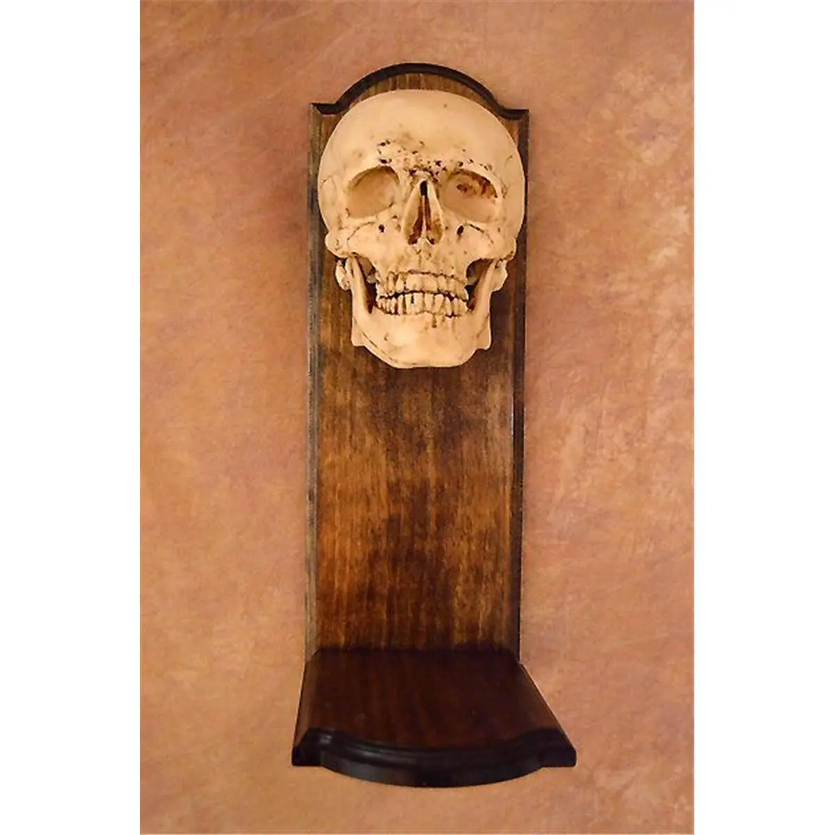 Classic Skull-Top Wooden Frame Wall Sconce - 18x6 in, 4 lbs, Candle-Free Hallway Light with Eerie Lighting, Living Room Decor Accent, 18" Tall X 6" Across
