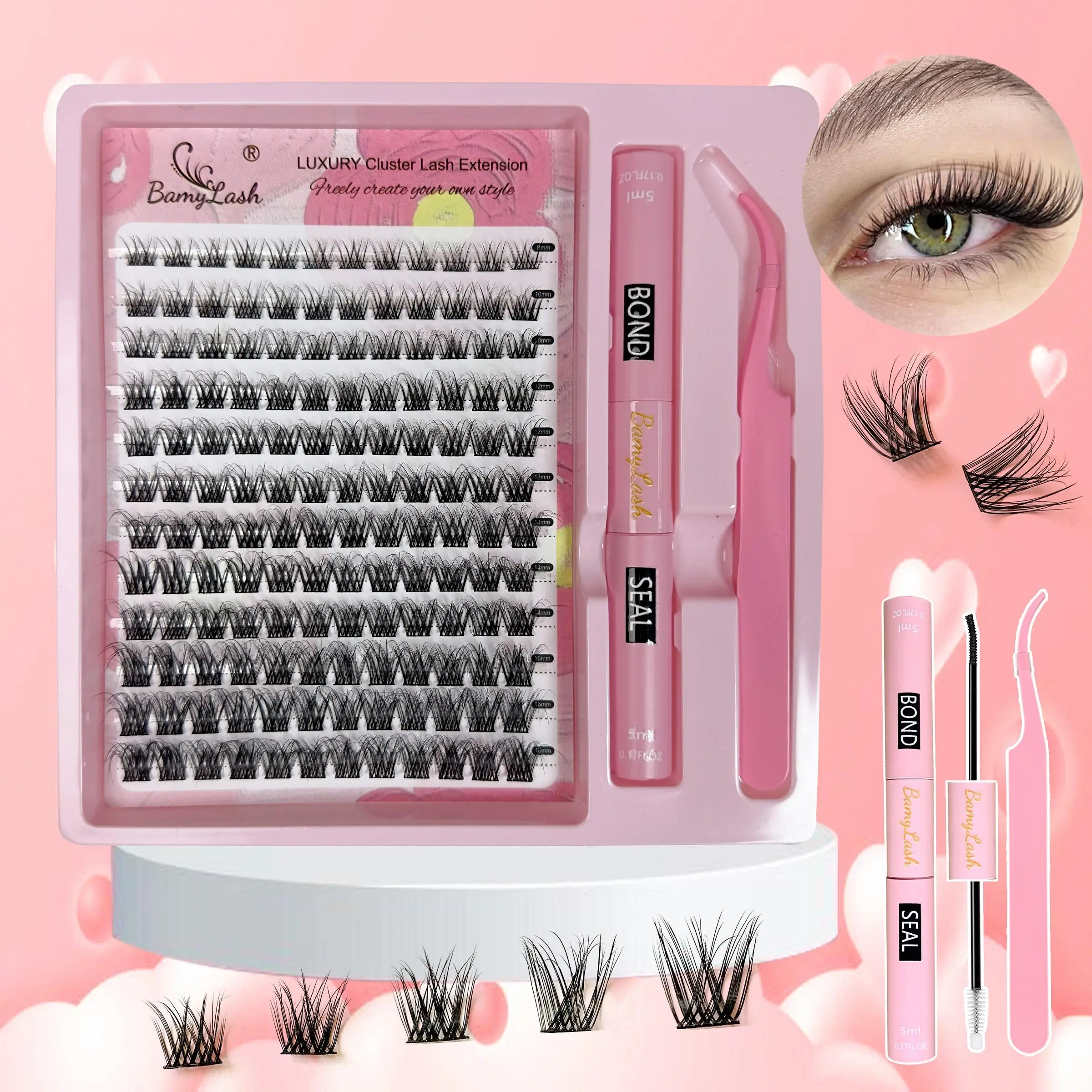 Curl Wispy Individual False Eyelash with Lash & Tweezers Kit, 1 Box Natural Self Grafting DIY Segmented Eyelash, Diy Cluster Lashes, Diy Lash Clusters, Fluffy Eyelashes Cluster, Makeup, Eyelash Extensions, Synthetic Lashes, Diy Eyelash Set