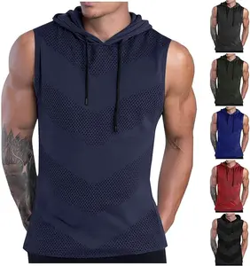 JIM Fitness Men's 3 Pack Hooded Workout Tank Tops Sleeveless Fitness Gym Running Hoodie Vests