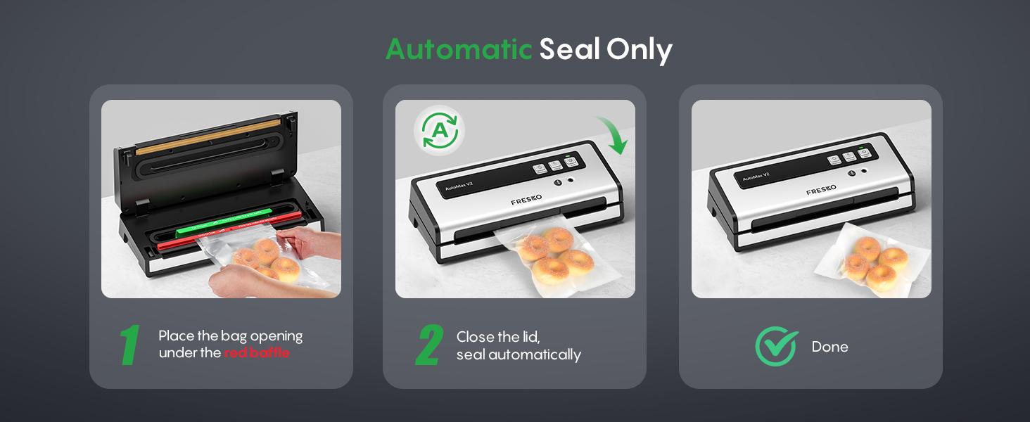 FRESKO AutoMax V2 Compact Vacuum Sealer Machine, Automatic Food Saver with Double Heat Seal, Includes Bags & Starter Kit