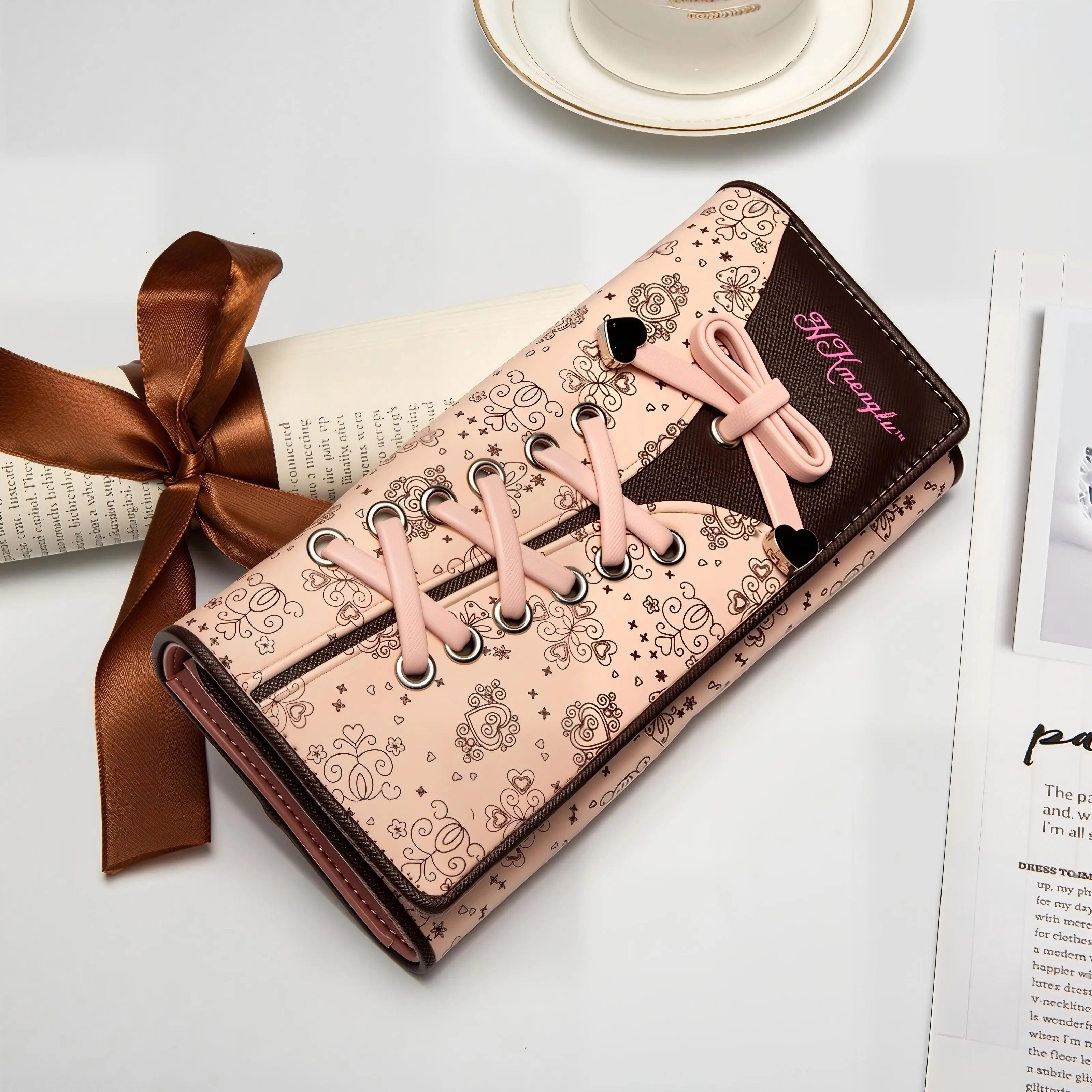 Cute Elegant Bowknot Decor Long Purse for Women, Exquisite Retro Floral Embossed Wallet with Abundant Multi Card Slots & Separate Cash Pocket, Spacious Large Storage Clutch Wallet, Ideal Birthday Holiday Festival Gift for Girls and All Age Women