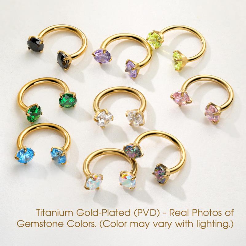 Titanium 20G/18G Horseshoe Nose Ring(Free Ball Holder) Internally Threaded Gems,Earring Daith Cartilage Helix,Piercing Jewelry Titanium 20G/18G Horseshoe Nose Ring(Free Ball Holder) Internally Threaded Gems,Earring Daith Cartilage Helix,Piercing Jewelry