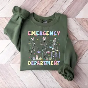 Easter Emergency Department Sweatshirt Or T-Shirt, Easter Skeleton Shirt, ER Nurse Easter Shirt, Emergency Room Nurse Easter Gift, ER Nurse Easter Tee