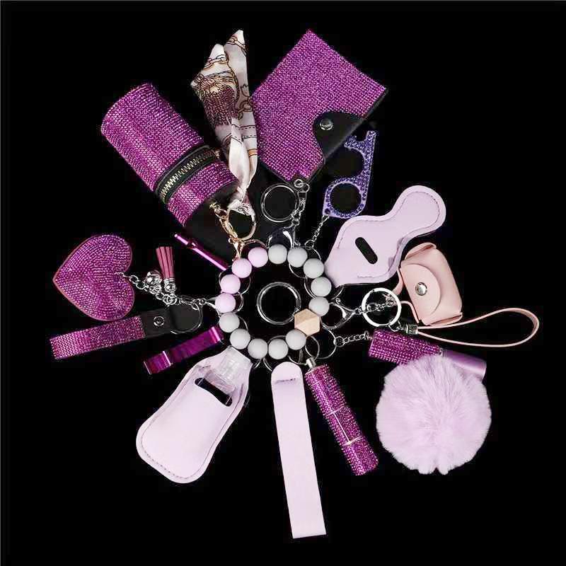 NewDesignHotWholesaleRhinestoneWomenSelf-DefenseAnti-WolfKeychain17pcsSetPompomsAlarmSelfDefense NewDesignHotWholesaleRhinestoneWomenSelf-DefenseAnti-WolfKeychain17pcsSetPompomsAlarmSelfDefense