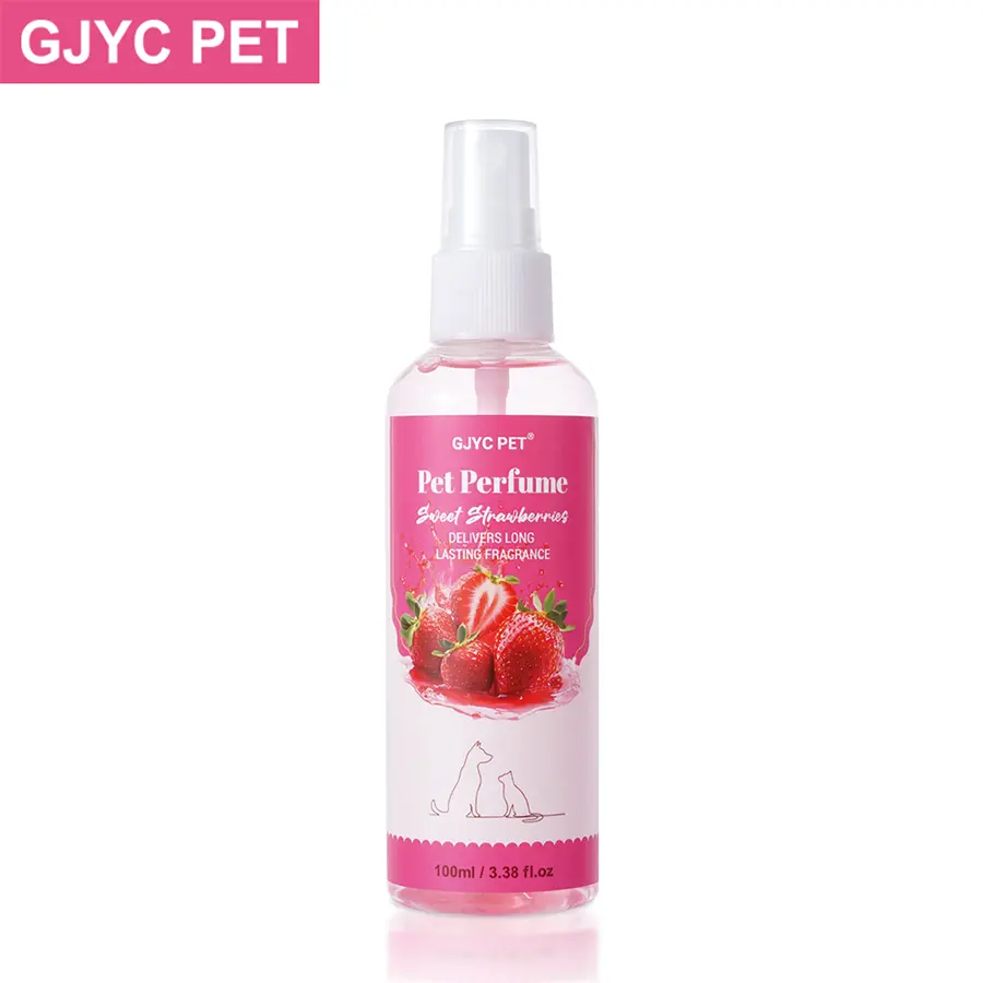 GJYC PET Pet Perfume Sweet Strawberries 3.38 Fl.Oz Long Lasting Fragrance For Dogs & Cats Delicate Strawberry Scent Gentle Formula For All Breeds Keeps Your Pet Smelling Fresh Clean Odor Control Foam Bottle Naturally Derived