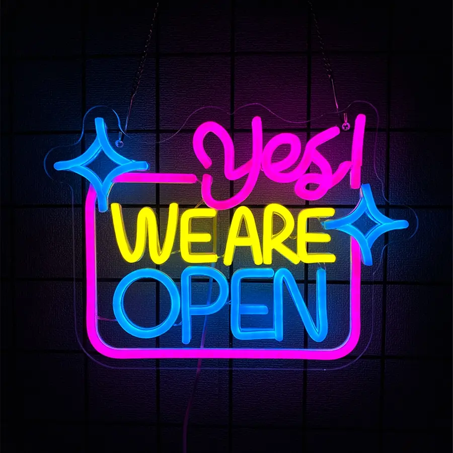 Yes We Are Open Neon Sign, Lighting, Colorful Letters Icon Business Storefront Sign, USB Powered with Switch, for Bars Clubs Restaurants Hotels Game Rooms Stores Wall Art Decor