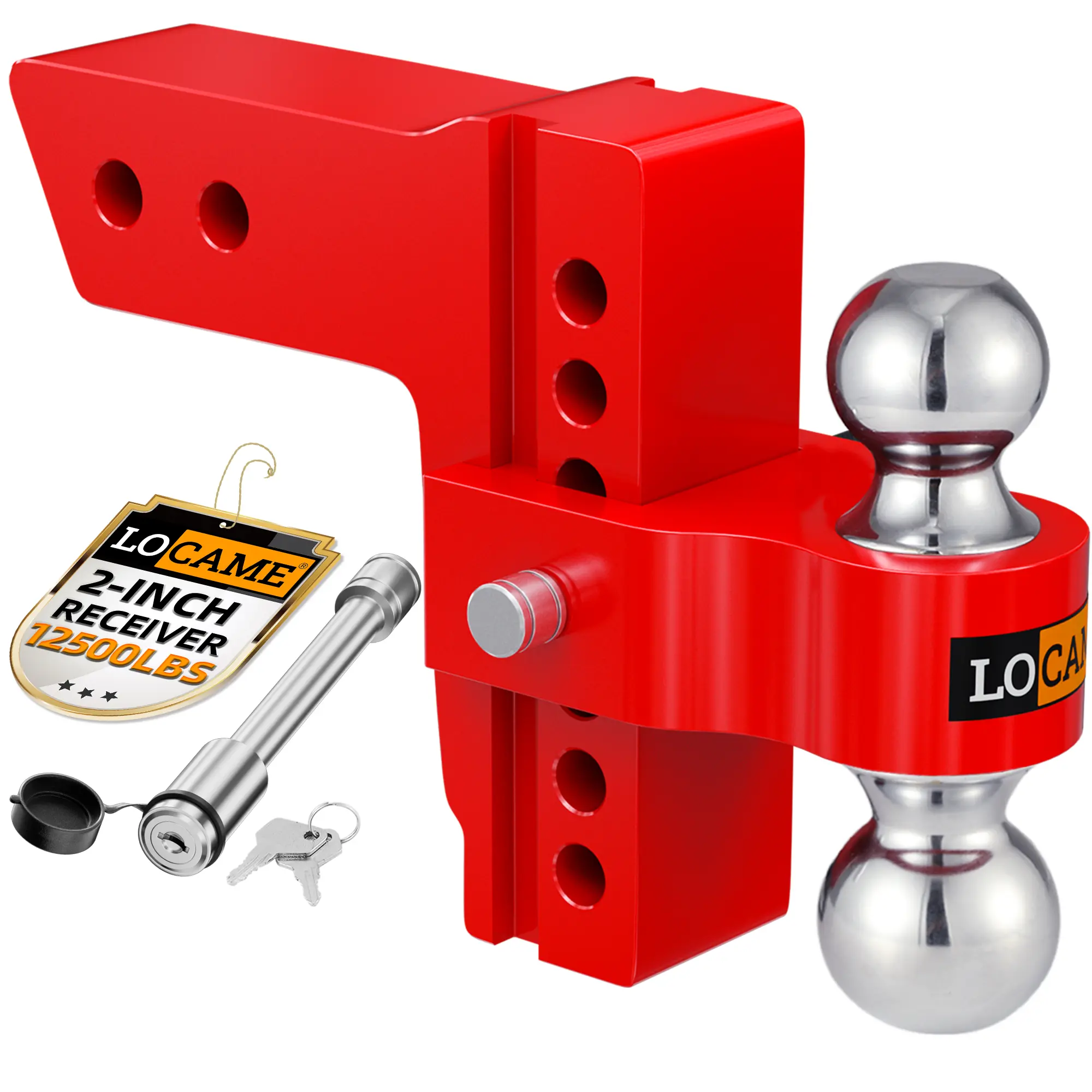 Adjustable Trailer Hitch, Fits 2-Inch Receiver, 6-Inch Drop Aluminum 1-7/8'' & 2'' Tow Ball Drop Hitch,12,500 LBS GTW-Tow Hitch for Heavy Duty Truck with Double Stainless Locks, Red, LC0046