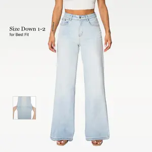 CANANA Plus Size Super Stretchy High Waist Wide Leg Jeans Women's Comfortable Denim Barrel Plain Streetwear Trouser with Zipper Fly & Pockets