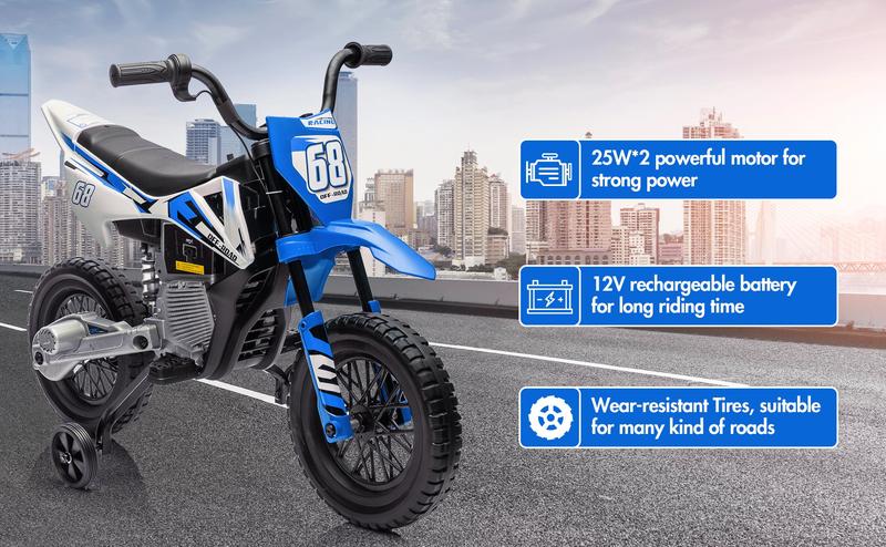 【GARVEE】12V Electric Dirt Bike with Dual 25W Motors, Twist Grip Throttle, Spring Suspension, Training Wheels, and Ride-On Toy in Green, Pink, Blue, and Red Colors 【GARVEE】12V Electric Dirt Bike with Dual 25W Motors, Twist Grip Throttle, Spring Suspension, Training Wheels, and Ride-On Toy in Green, Pink, Blue, and Red Colors