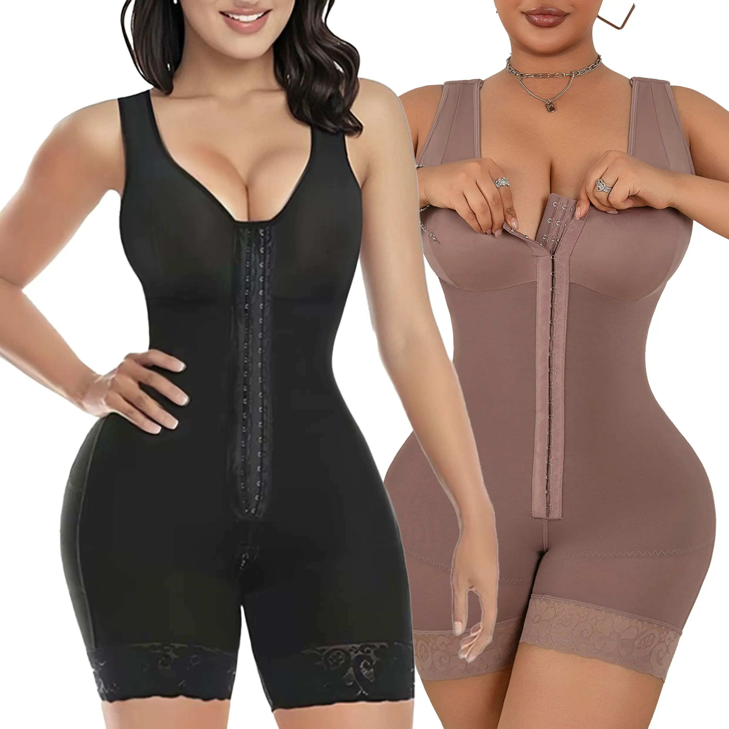 Women's Colombian Fajas Shapewear Bodysuit - High-Stretch Seamless V-Neck, Tummy Control & Lift, Butt Lifter, Zipper Crotch - Shapewear for Women, Postpartum Support, Activewear Athletic Sportswear, Bodysuit Shapewear