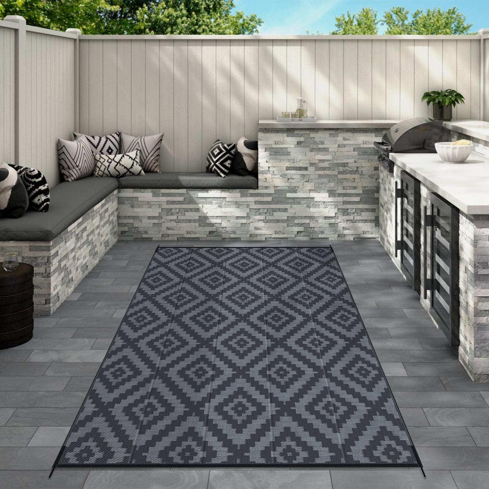 Outdoor Rug 5x8 ft Waterproof Patio Rug Area Rug for Living Room Outdoor Carpet for Patio Balcony Picnic Beach Boho Grey