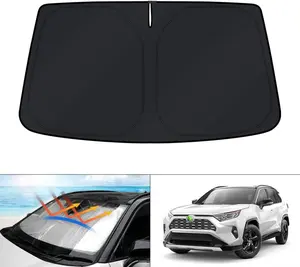 Canvcle Windshield Sunshade for Toyota RAV4 2013-2025 Custom Fit Double Thickness Reflective Polyester UV Protection Foldable Sun Visor Cover Silver Black
