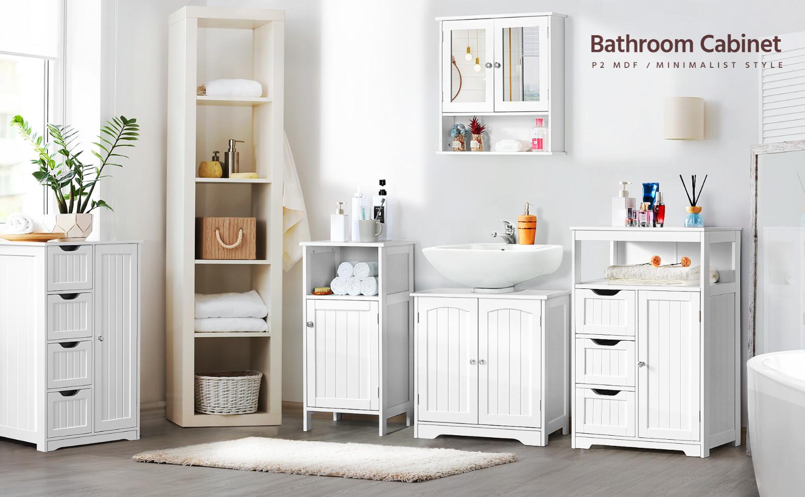 Yaheetech Bathroom Floor Cabinet with 1 Door & 3 Drawers, MDF & Metal Hardware, Adjustable Shelves, Free-Standing Storage Organizer for Kitchen/Living Room/Bathroom