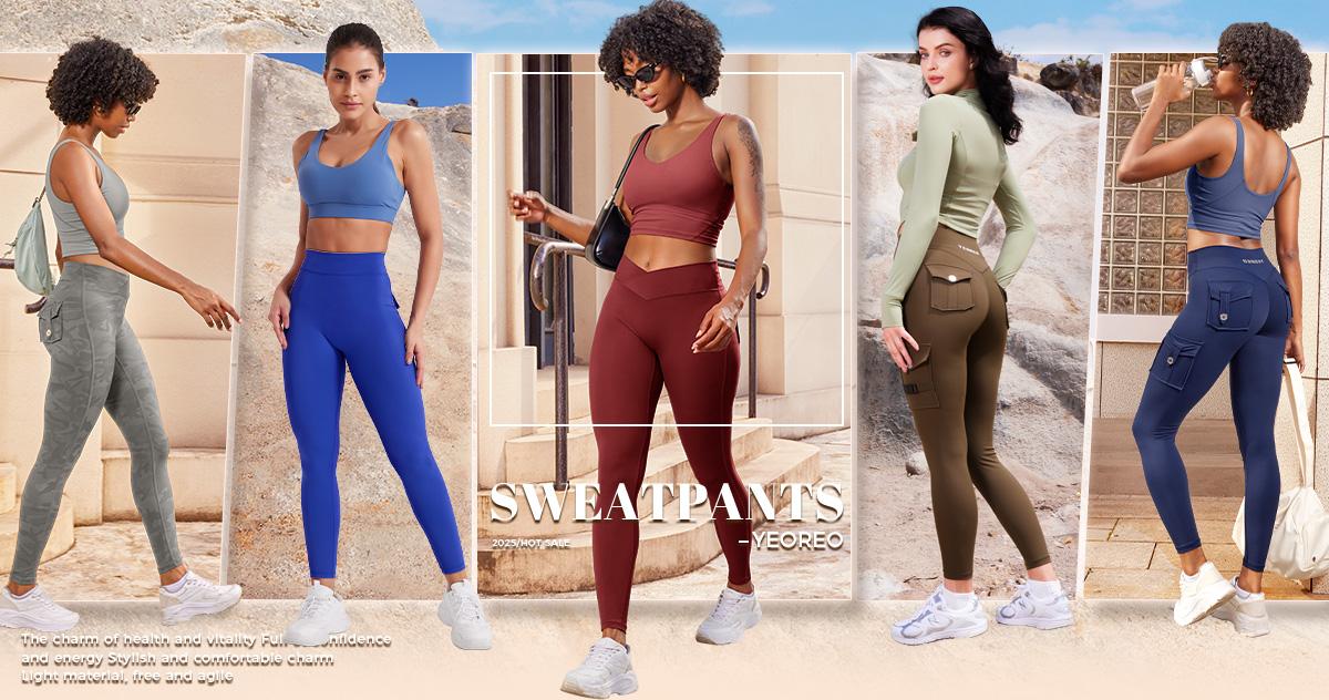 YEOREO Leggings with Pockets for Women Charm Leggings Workout Leggings for Women V Cross Waist Butt Lifting Gym Yoga activewear exercise walking Sports Bottoms Fitness Training Pant