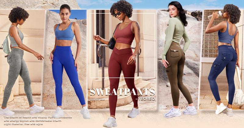 YEOREO Leggings with Pockets for Women Charm Leggings Workout Leggings for Women V Cross Waist Butt Lifting Gym Yoga activewear exercise walking Sports Bottoms Fitness Training Pant