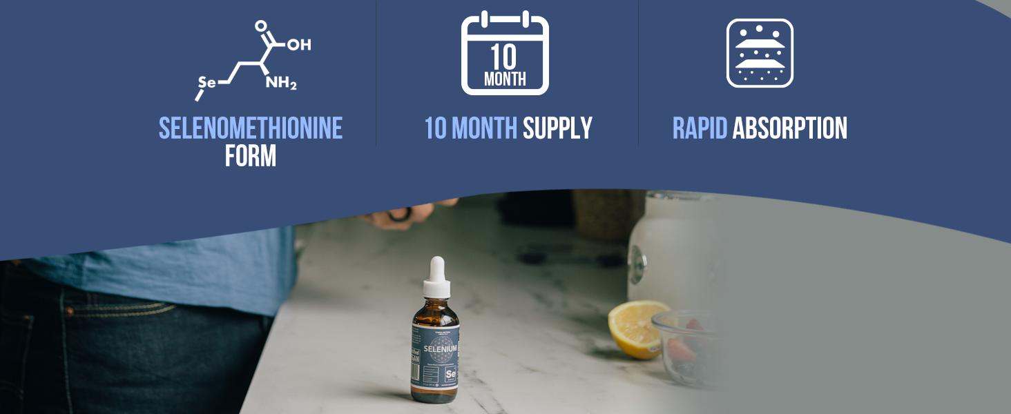 Selenium Liquid Concentrate | 200 mcg Selenomethionine 300 Servings Supports Antioxidant Protection, Immunity & Thyroid – 2 oz Healthcare Fitness