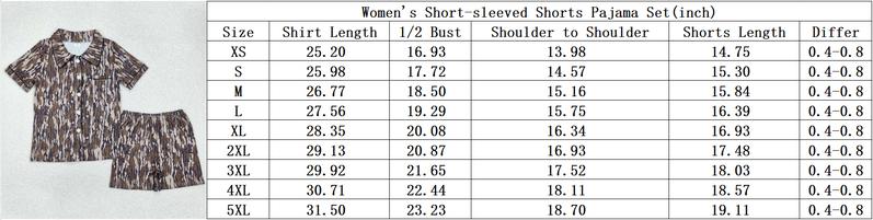 Adult women camouflage short sleeve summer sleepwear pajama set